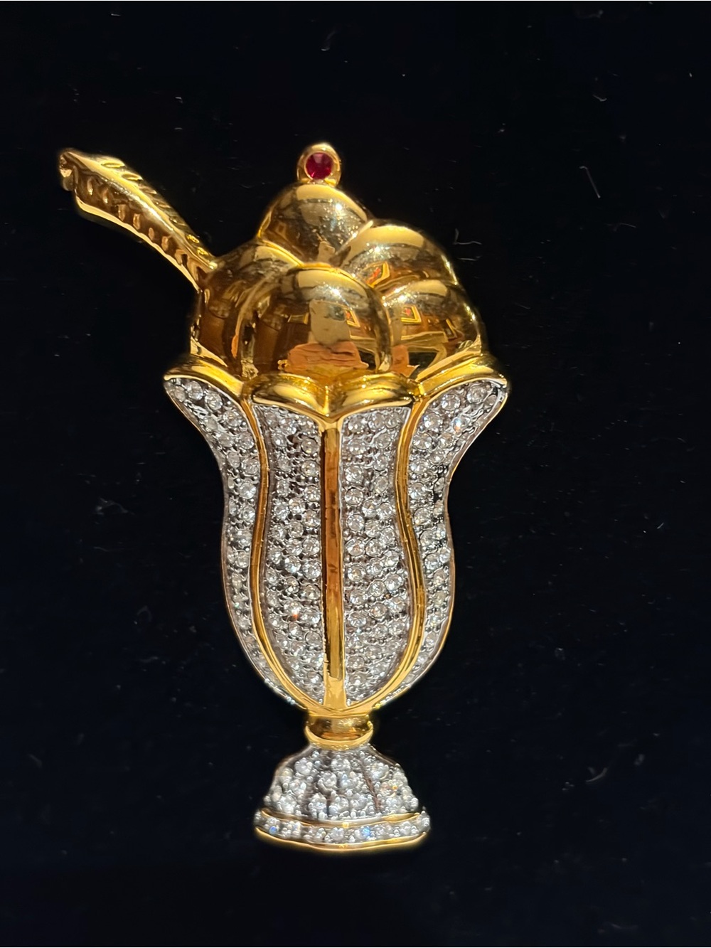 Crystal-encrusted Goldtone Ice Cream Sundae Brooch